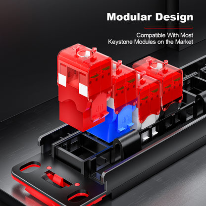 AMPCOM 1U 24-Port Modular Unshielded  Patch Panel, Toolless Keystone Jack, Front-Removable Panel Design, Reinforced Copper Ground Wire,19 Inch Rack Mount