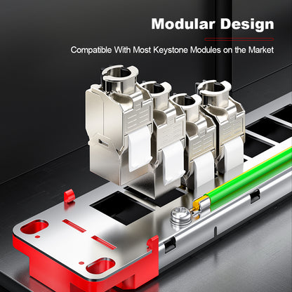 AMPCOM 1U 24-Port Shielded Tool-Less Keystone Patch Panel, 19-inch Rack Mount with Cable Management Rings