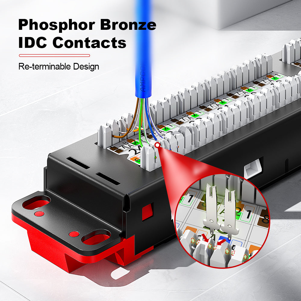AMPCOM Premium 1U 24-Port Unshielded Patch Panel, 19-inch Rack Mount with Cable Management Rings