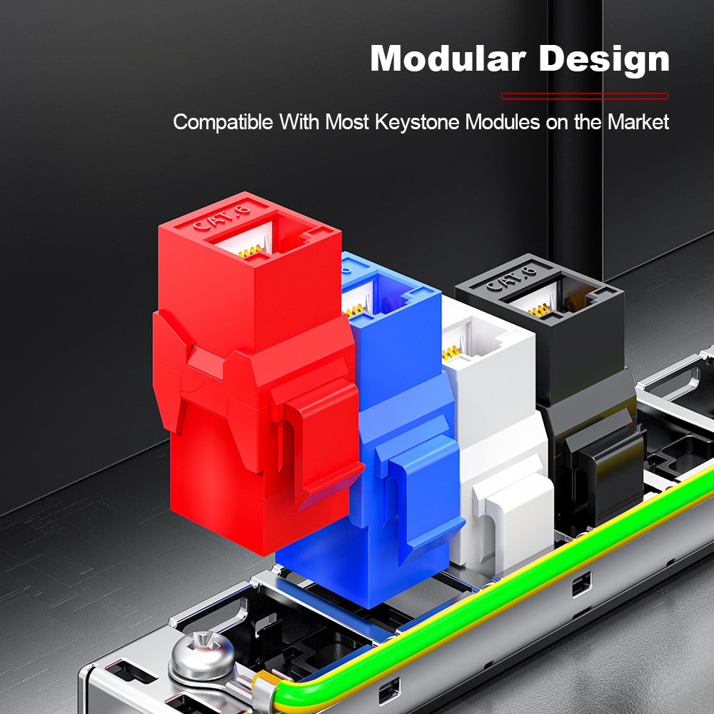 AMPCOM 0.5U 24-Port Unshielded Pass-Through Modular Patch Panel, 19-inch Rack Mount with Cable Management Rings