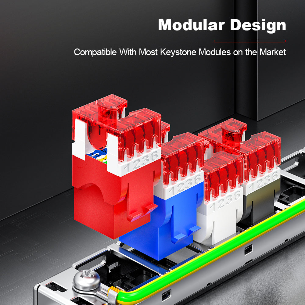 AMPCOM 0.5U 24-Port Unshielded 180° Punch-Down Keystone Patch Panel, 19-inch Rack Mount with Cable Management Rings