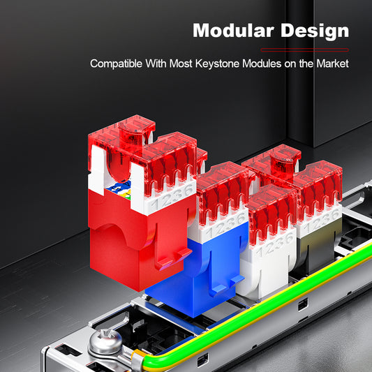 AMPCOM 0.5U 24-Port Unshielded 180° Punch-Down Keystone Patch Panel, 19-inch Rack Mount with Cable Management Rings