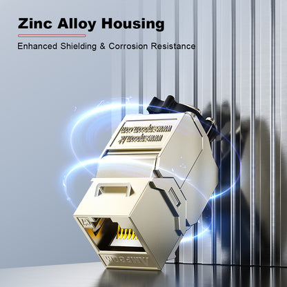 Conector Keystone blindado AMPCOM CAT7 sem ferramentas com trava de catraca, carcaça em liga de zinco
