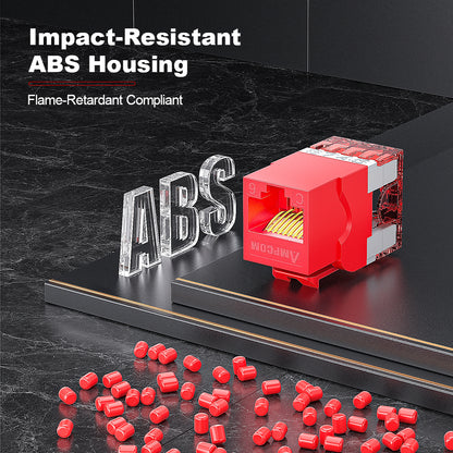 Conector Keystone AMPCOM CAT6 não blindado de 180° com encaixe por pressão para rede Ethernet, carcaça preta