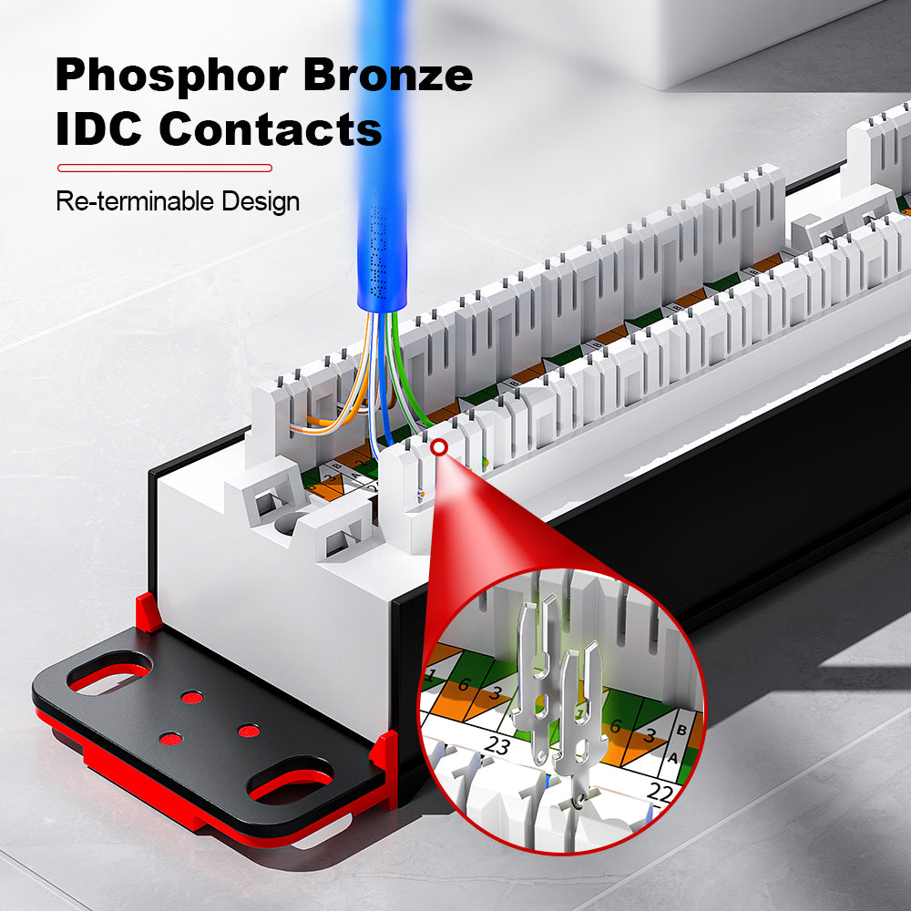 AMPCOM Economy 1U 24-Port Unshielded Patch Panel, 19-inch Rack Mount with Cable Management Rings