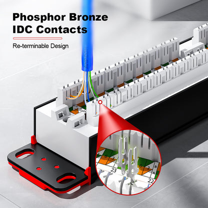 AMPCOM Economy 1U 24-Port Unshielded Patch Panel, 19-inch Rack Mount with Cable Management Rings