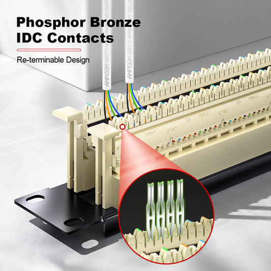 AMPCOM 100-Pair 110 RJ11 Patch Panel, 19-Inch Rack Mount Cold-Rolled Steel for Telecom and Voice Networks
