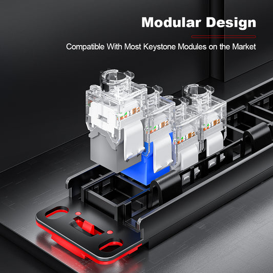 AMPCOM Front-Removable 1U 24-Port Unshielded Tool-Less Keystone Patch Panel, 19-inch Rack Mount with Cable Management Rings