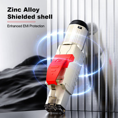 AMPCOM TW Cat8 Zinc-Alloy Shielded Tool-Free RJ45 Connector for 22-24 AWG Unshielded Ethernet Cable
