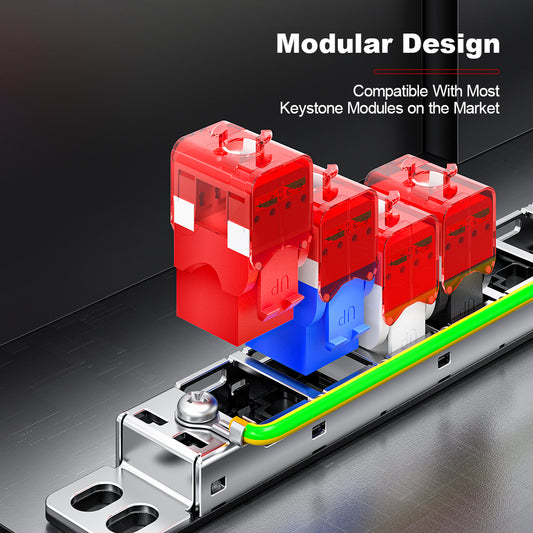 AMPCOM 0.5U 24-Port Modular Unshielded  Patch Panel, Toolless Keystone Jack, Reinforced Copper Ground Wire, 19 Inch Rack Mount