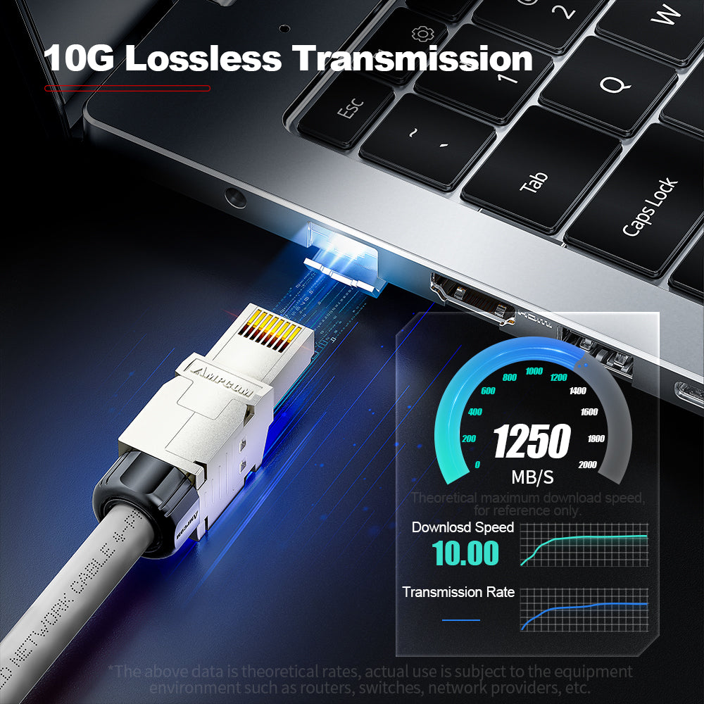 AMPCOM Custom CAT6a S/FTP Patch Cable, Zinc Alloy Shielded Connector, LSZH Flame-Retardant S/FTP Cable