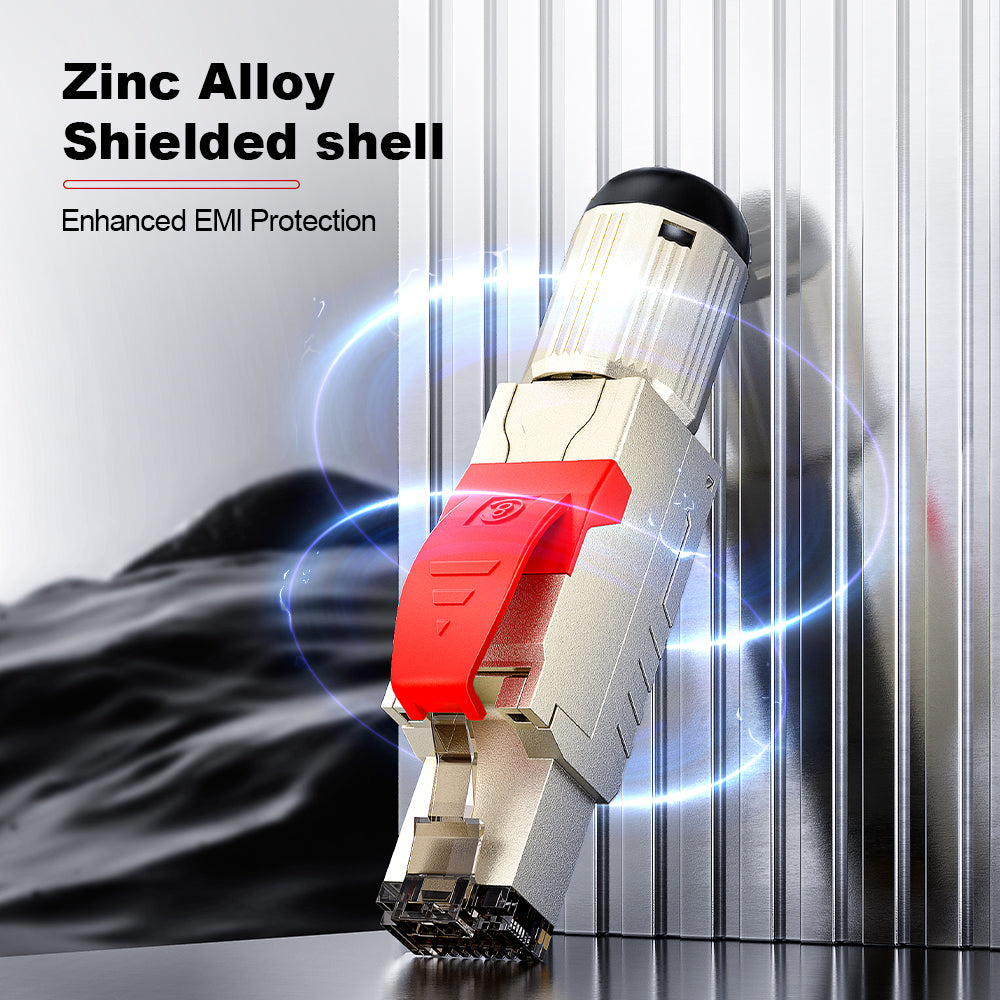AMPCOM TW Cat7 Zinc-Alloy Shielded Tool-Free RJ45 Connector for 22-24 AWG Unshielded Ethernet Cable