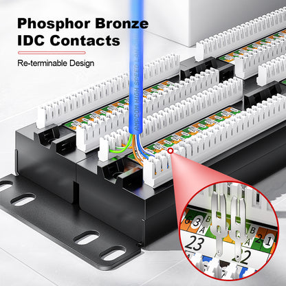 AMPCOM Economy 2U 48-Port Unshielded Patch Panel, 19-inch Rack Mount with Cable Management Rings