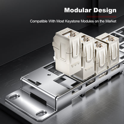 AMPCOM 1U 48-Port Shielded Pass-Through Modular Patch Panel, 19-inch Rack Mount with Cable Management Rings