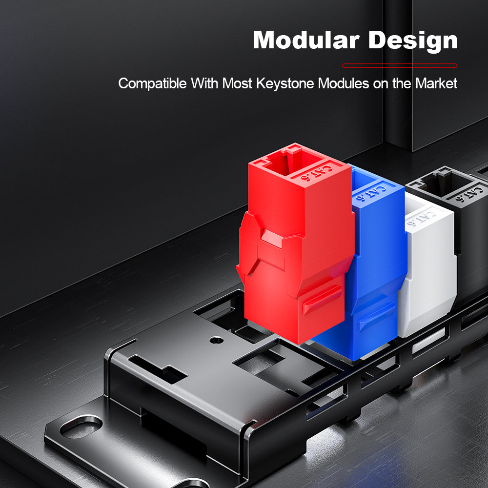AMPCOM 1U 48-Port Unshielded Pass-Through Modular Patch Panel, 19-inch Rack Mount with Cable Management Rings