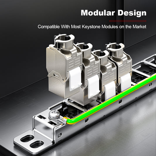 AMPCOM 0.5U 24-Port Shielded Tool-Less Keystone Patch Panel, 19-inch Rack Mount with Cable Management Rings