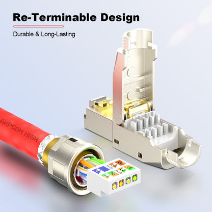 AMPCOM Cat6 Zinc-Alloy Shielded Tool-Free RJ45 Connector for 22-24 AWG Unshielded Ethernet Cable