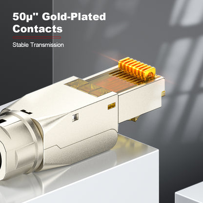AMPCOM Cat8 Zinc-Alloy Shielded Tool-Free RJ45 Connector for 22-24 AWG Unshielded Ethernet Cable