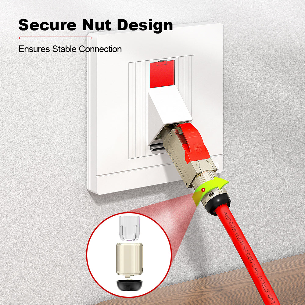 AMPCOM TW Cat7 Zinc-Alloy Shielded Tool-Free RJ45 Connector for 22-24 AWG Unshielded Ethernet Cable