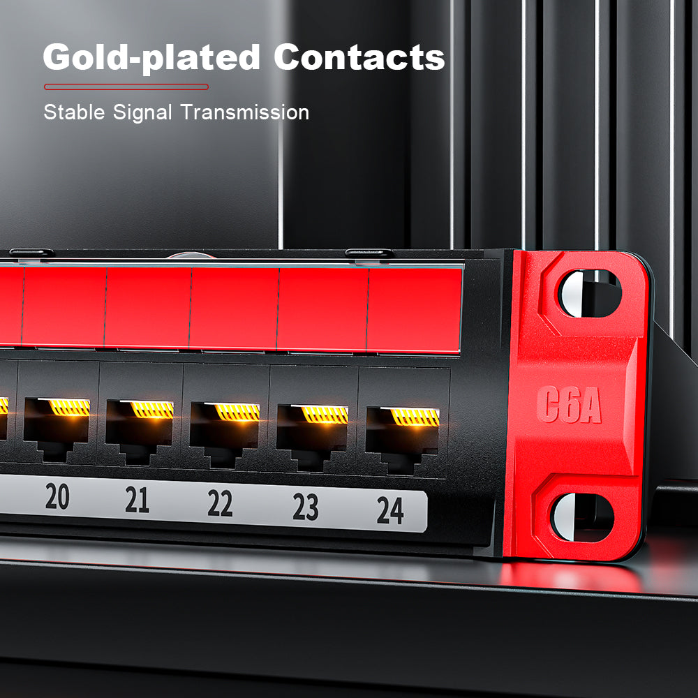 AMPCOM Economy 1U 24-Port Unshielded Patch Panel, 19-inch Rack Mount with Cable Management Rings