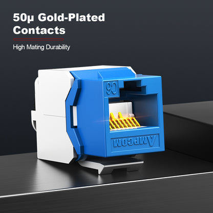 AMPCOM CAT6 Unshielded Tool-less Keystone Jack With Ratchet Lock Design, Black Shell