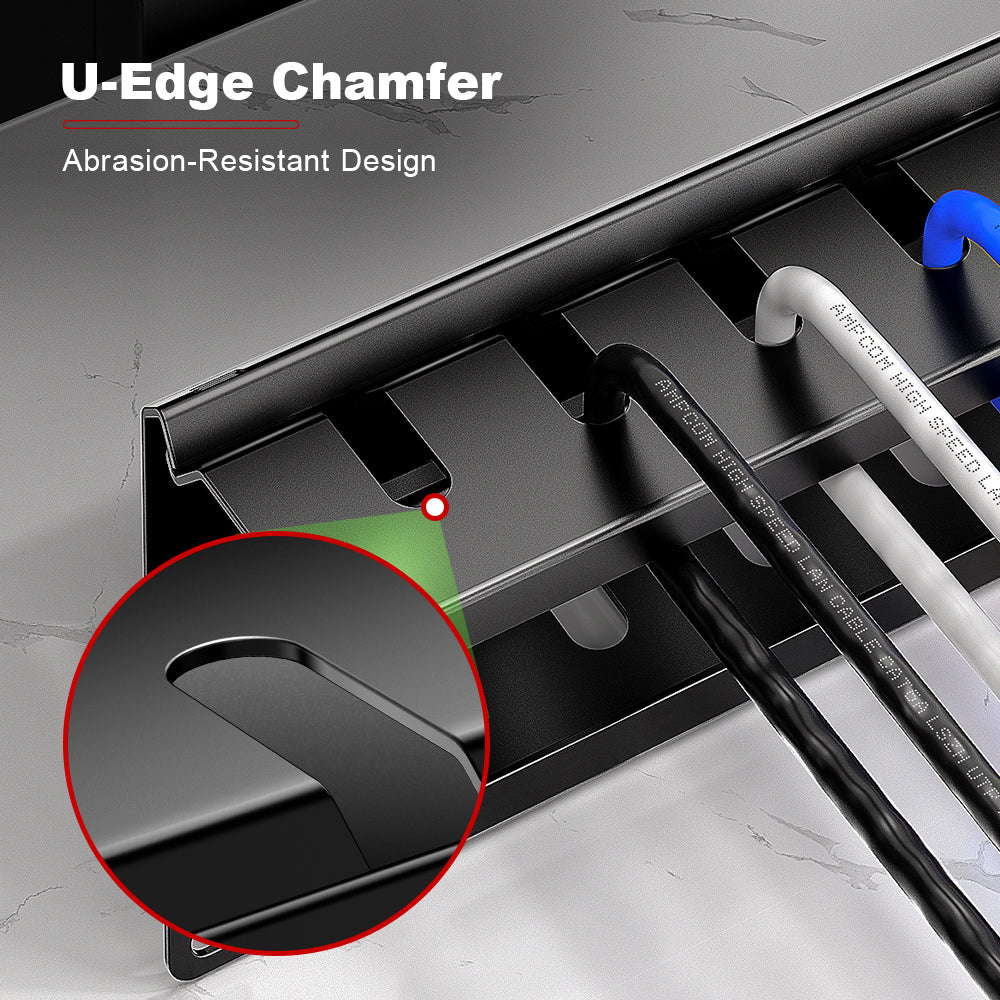 AMPCOM 1U 12-Slot 24-Port Cable Manager, Enlarged Duct, Reinforced Steel, Dual-Hinged Cover