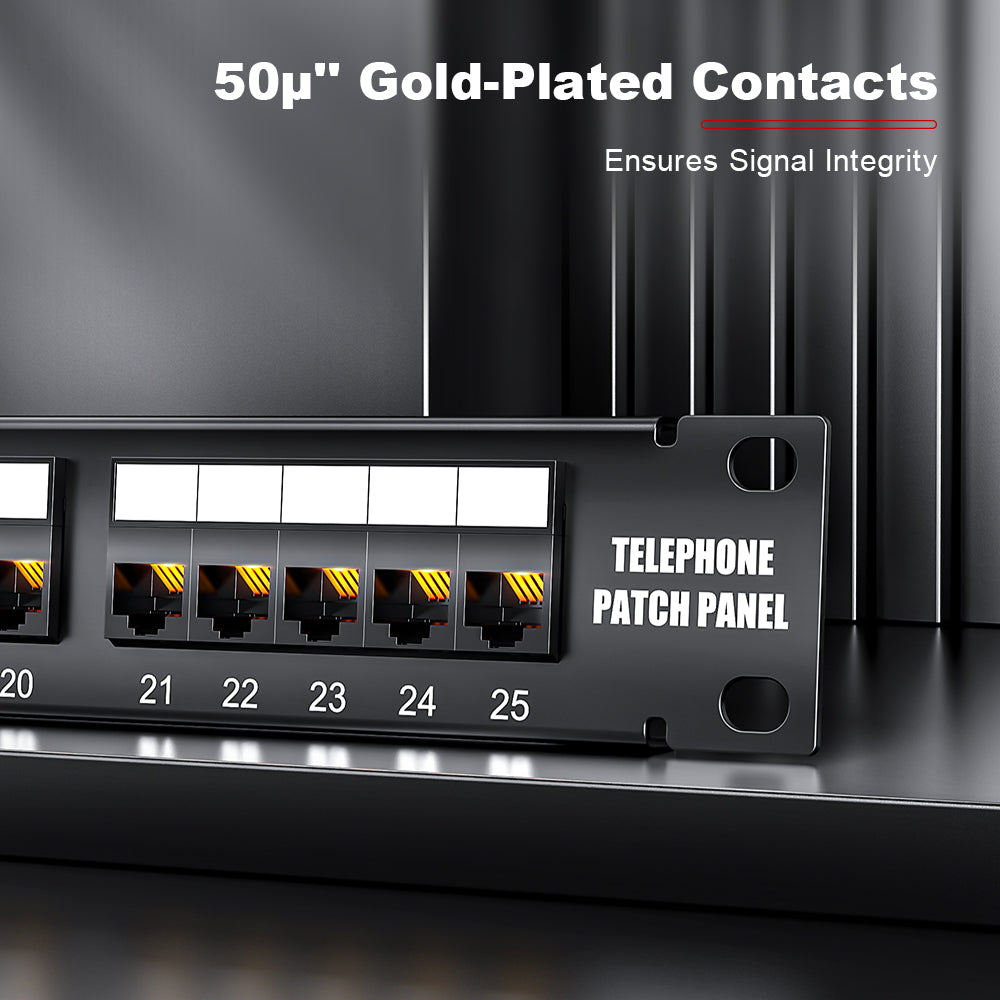 AMPCOM Modular RJ11 Voice Patch Panel – 19 Inch Rack Mount, Cold-Rolled Steel Housing