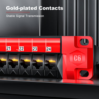 AMPCOM Premium 1U 24-Port Unshielded Patch Panel, 19-inch Rack Mount with Cable Management Rings