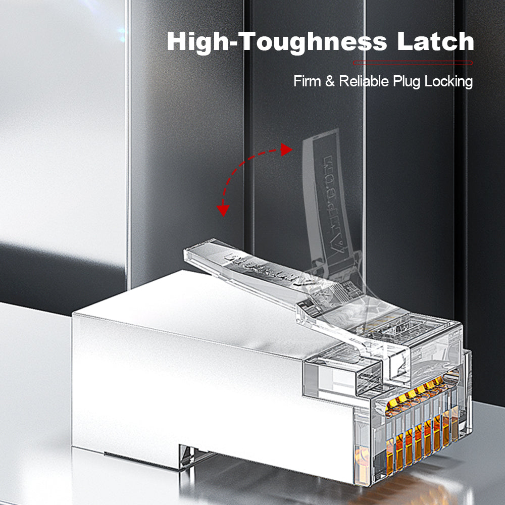 AMPCOM Cat6 Pass-Through Unshielded RJ45 Connector,Gold-Plated Contacts, 1.1mm Conductor Hole