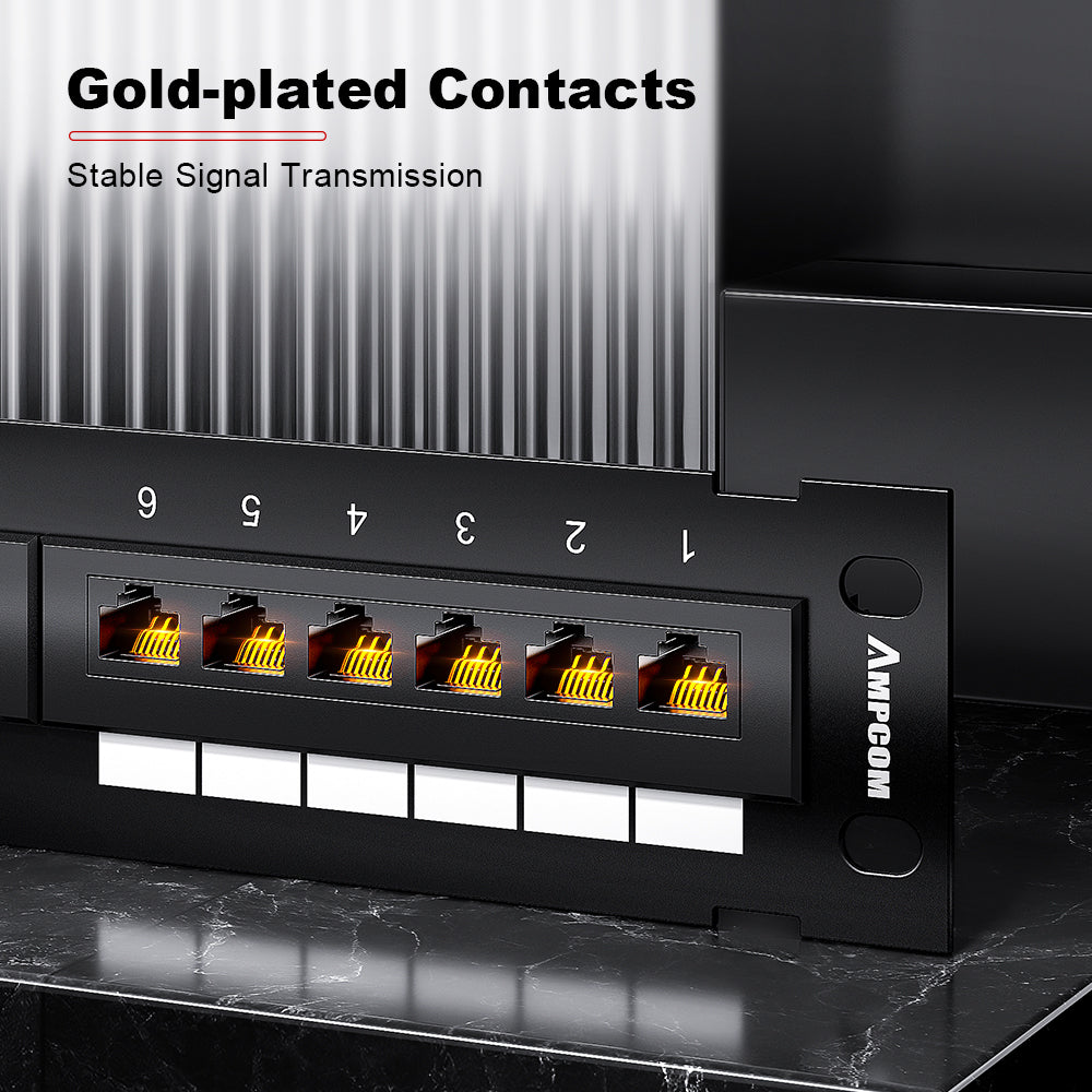 AMPCOM 12-Port Unshielded Patch Panel for Low-Voltage Cabinets, with Rear Mounting Bracket