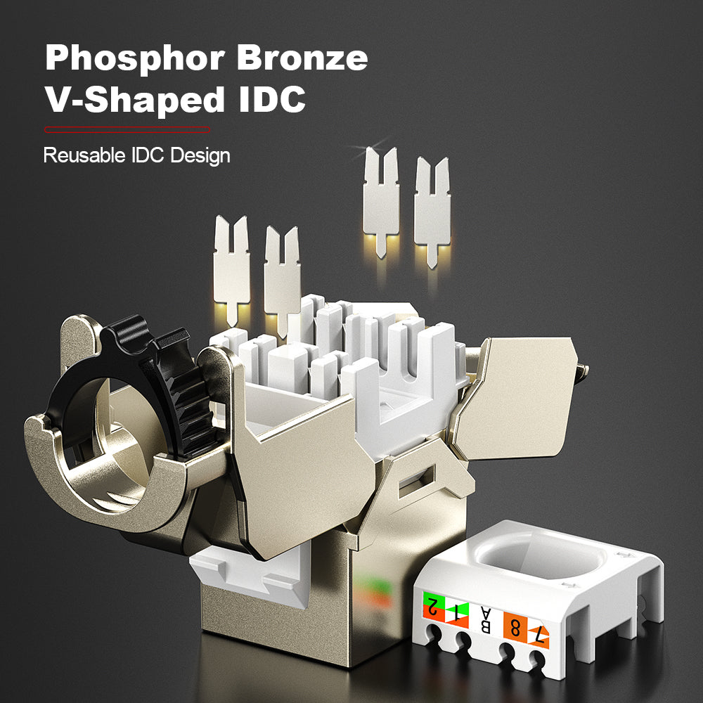 Conector Keystone blindado AMPCOM CAT6 sem ferramentas com trava de catraca, carcaça em liga de zinco