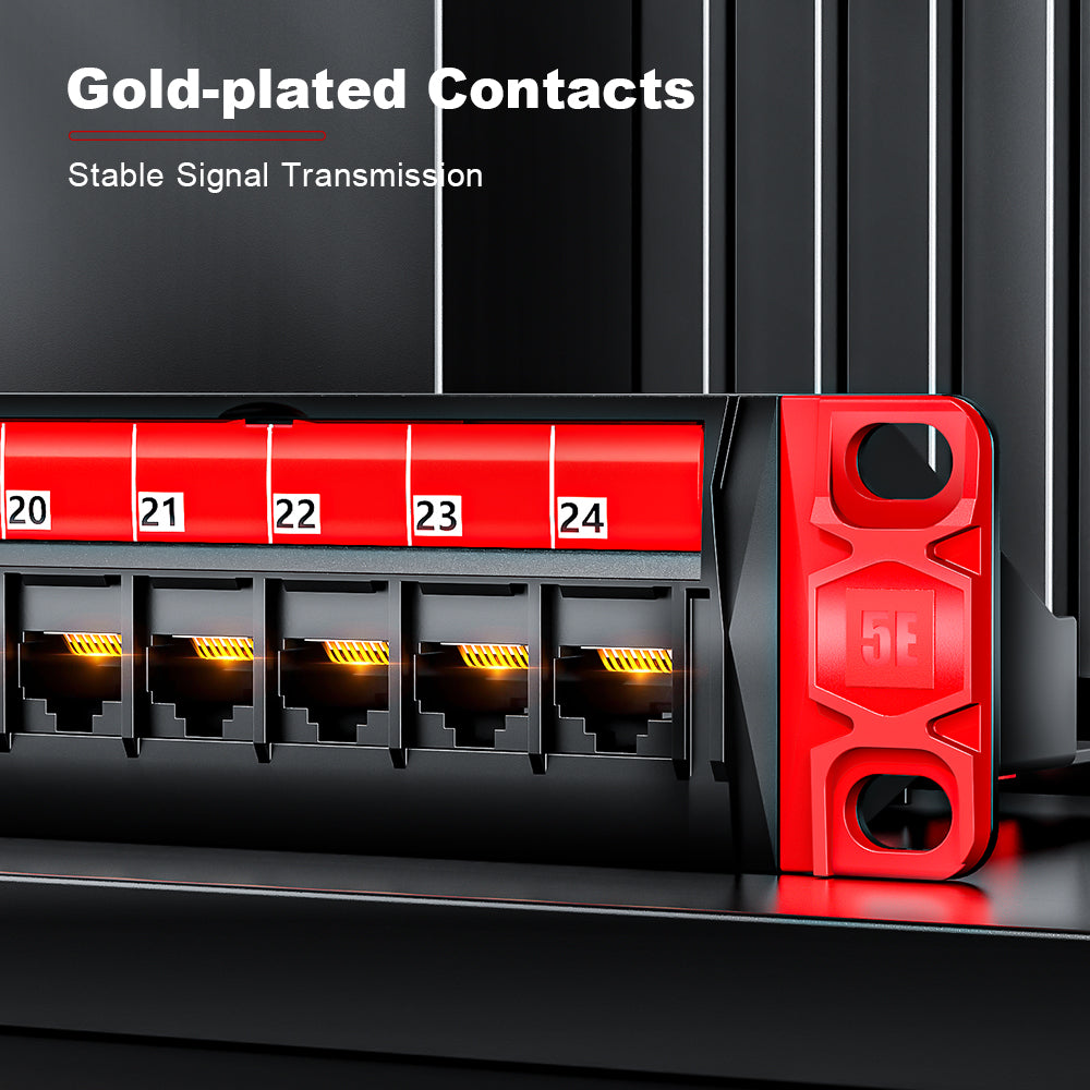 AMPCOM Front-Removable 1U 24-Port Unshielded Patch Panel, 19-inch Rack Mount with Cable Management Rings