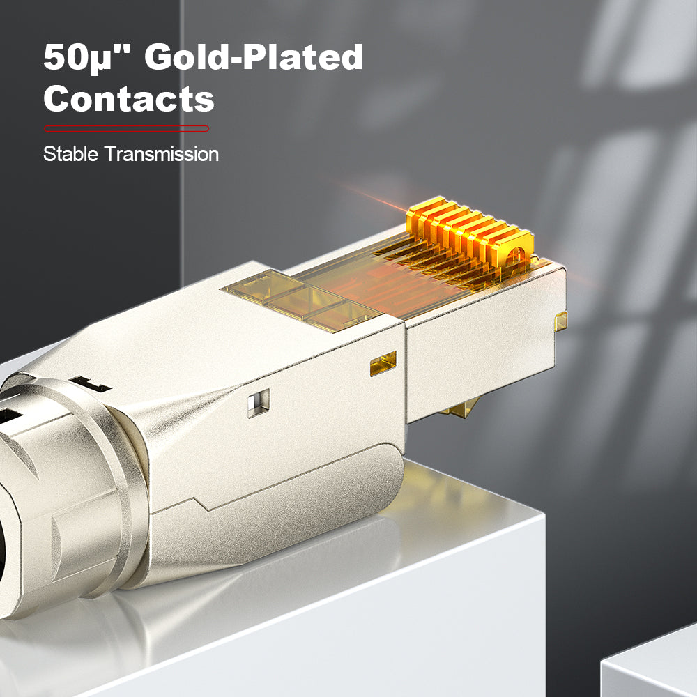 AMPCOM Cat7 Zinc-Alloy Shielded Tool-Free RJ45 Connector for 22-24 AWG Unshielded Ethernet Cable