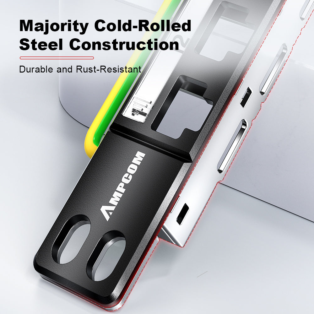AMPCOM 0.5U 24-Port Unshielded Pass-Through Modular Patch Panel, 19-inch Rack Mount with Cable Management Rings