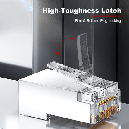 AMPCOM Cat5e Pass-Through Shielded RJ45 Connector, Gold-Plated Contacts, 1.0mm Conductor Hole