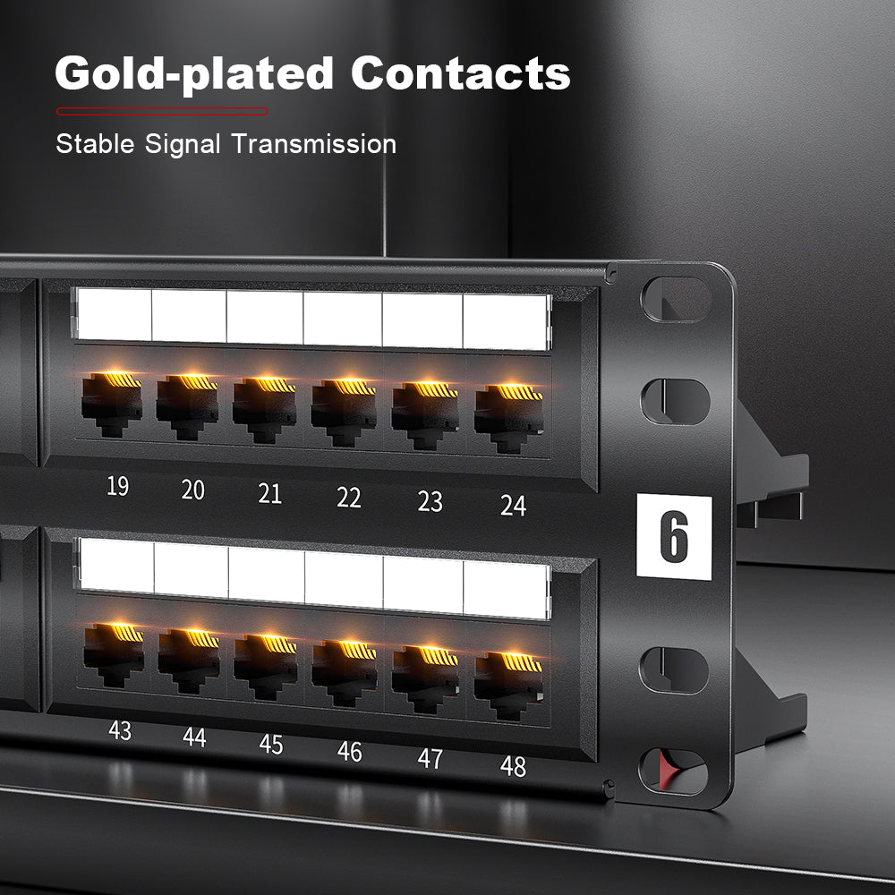 AMPCOM Economy 2U 48-Port Unshielded Patch Panel, 19-inch Rack Mount with Cable Management Rings
