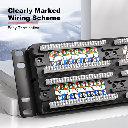 AMPCOM Economy 2U 48-Port Unshielded Patch Panel, 19-inch Rack Mount with Cable Management Rings