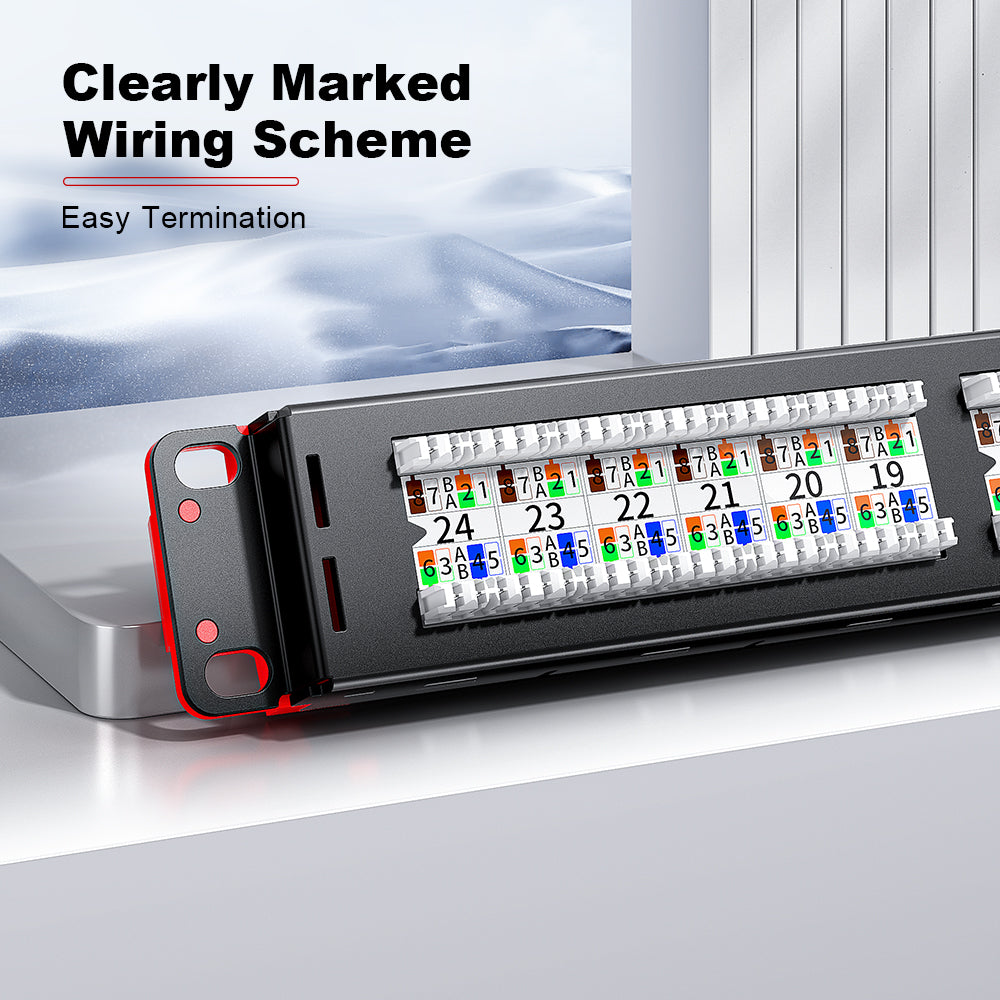 AMPCOM Premium 1U 24-Port Unshielded Patch Panel, 19-inch Rack Mount with Cable Management Rings