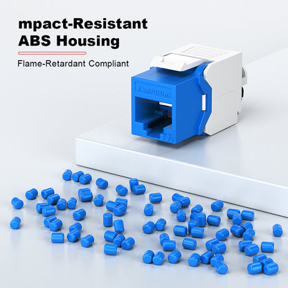 AMPCOM CAT6 Unshielded Tool-less Keystone Jack With Ratchet Lock Design, Black Shell