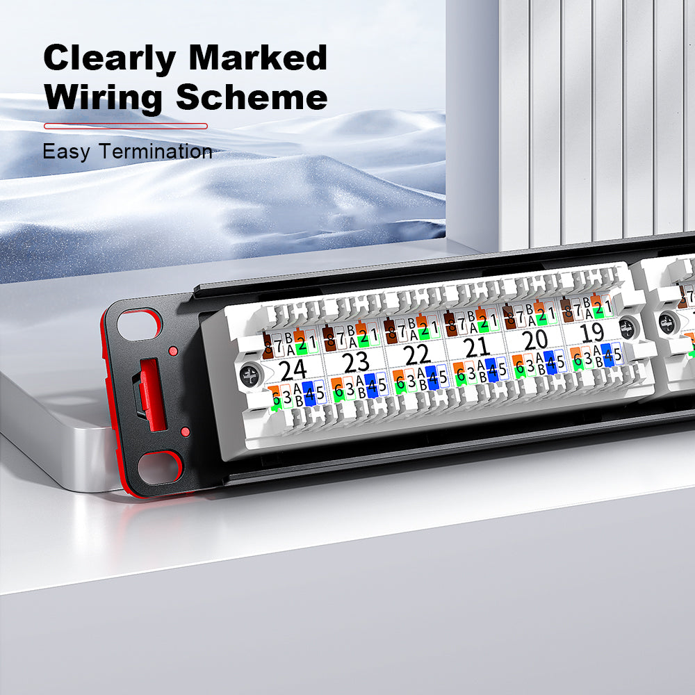 AMPCOM Front-Removable 1U 24-Port Unshielded Patch Panel, 19-inch Rack Mount with Cable Management Rings