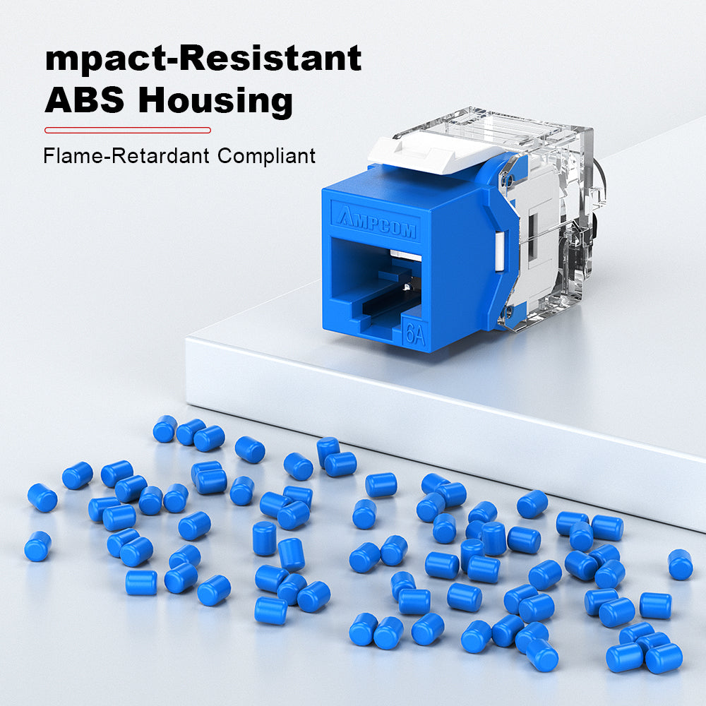 AMPCOM CAT6a Unshielded Tool-less Keystone Jack With Ratchet Lock Design, Black Shell