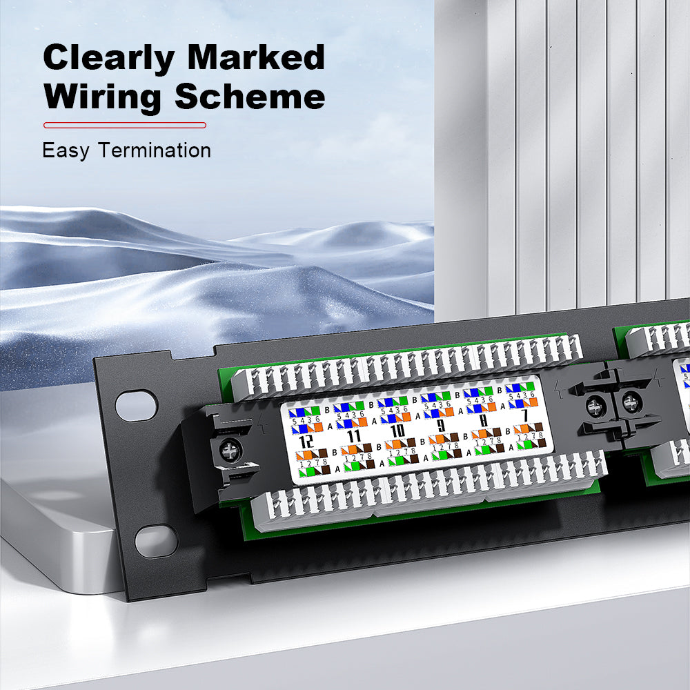 AMPCOM 12-Port Unshielded Patch Panel for Low-Voltage Cabinets, with Rear Mounting Bracket