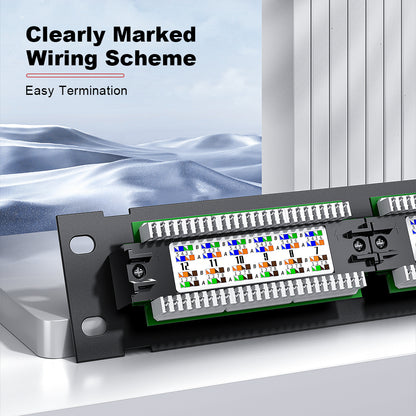 AMPCOM 12-Port Unshielded Patch Panel for Low-Voltage Cabinets, with Rear Mounting Bracket