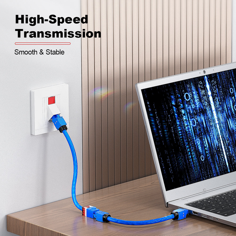 Conector Keystone AMPCOM CAT5E não blindado de 180° com encaixe por pressão para rede Ethernet, carcaça branca