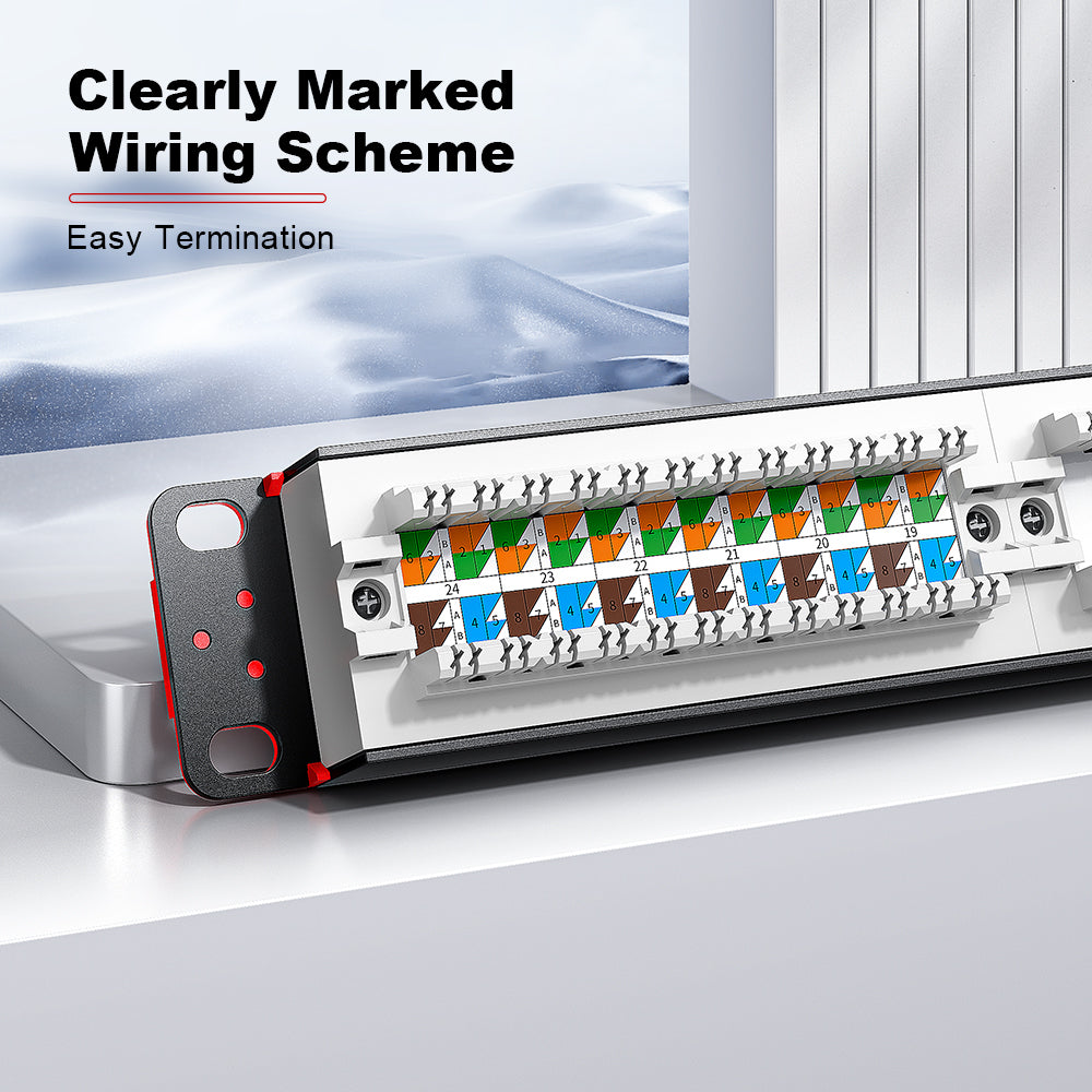 AMPCOM Economy 1U 24-Port Unshielded Patch Panel, 19-inch Rack Mount with Cable Management Rings