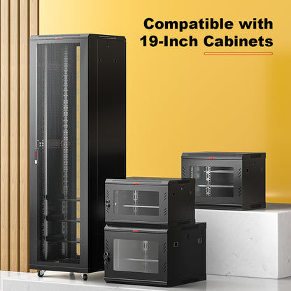 AMPCOM 1U 12-Slot 24-Port Cable Manager, Enlarged Duct, Reinforced Steel, Dual-Hinged Cover