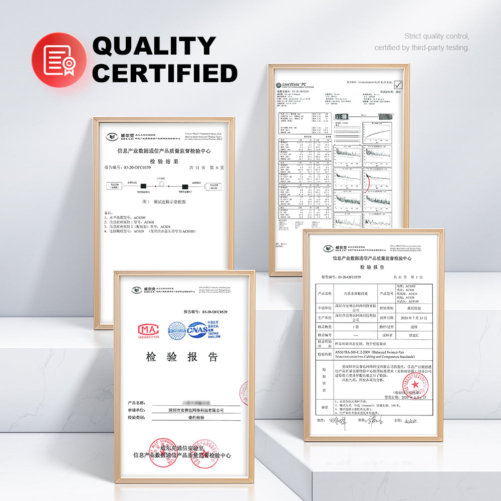 Conector Keystone AMPCOM CAT6 não blindado de 180° com encaixe por pressão para rede Ethernet, carcaça preta