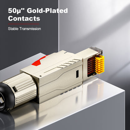AMPCOM TW Cat6a Zinc-Alloy Shielded Tool-Free RJ45 Connector for 22-24 AWG Unshielded Ethernet Cable