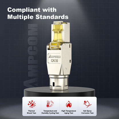 AMPCOM Cat6 Zinc-Alloy Shielded Tool-Free RJ45 Connector for 22-24 AWG Unshielded Ethernet Cable