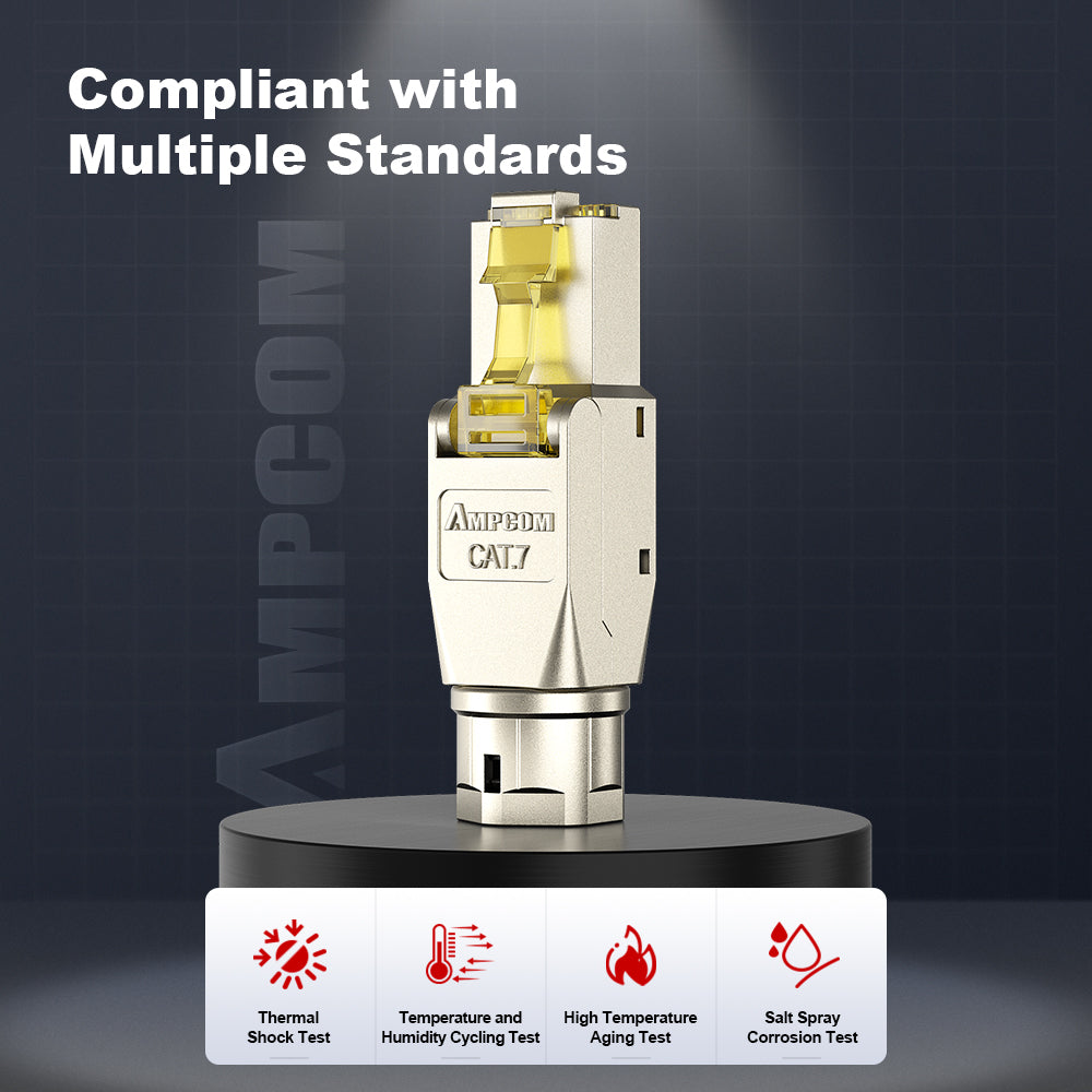 AMPCOM Cat7 Zinc-Alloy Shielded Tool-Free RJ45 Connector for 22-24 AWG Unshielded Ethernet Cable